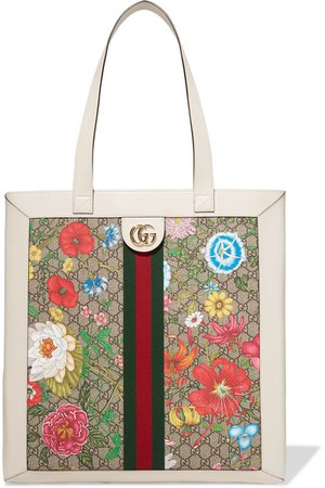 Gucci | Ophidia textured leather-trimmed printed coated-canvas tote | NET-A-PORTER.COM