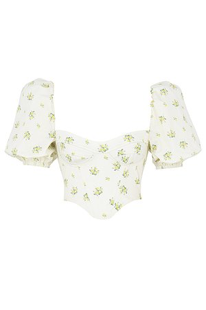 Clothing : Tops : 'Tabitha' Ivory Floral Puff Sleeve Corset