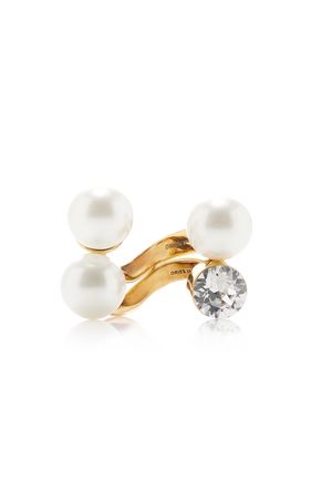 Set-Of-Two Gold-Plated Pearl, Crystal Rings By Dries Van Noten | Moda Operandi