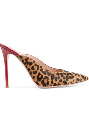 Gianvito Rossi | 105 leopard-print calf hair and patent-leather mules | NET-A-PORTER.COM