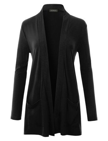 LE3NO Womens Classic Ultra Soft Long Sleeve Open Front Slouchy Pocket Cardigan | LE3NO black