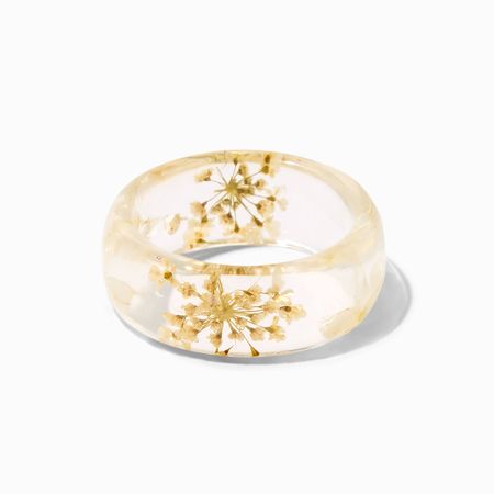Yellow Pressed Flower Clear Resin Ring | Claire's