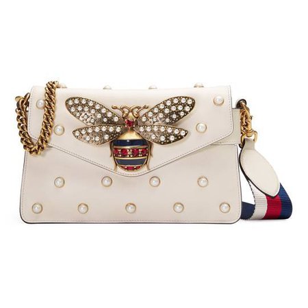 Broadway leather clutch in White leather with pearls | Gucci Women's Shoulder Bags