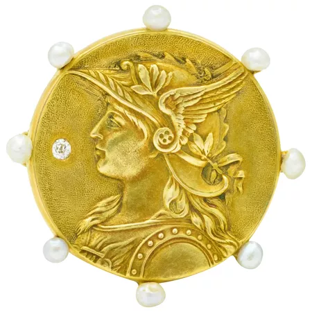 Art Nouveau Diamond Pearl 14 Karat Gold Athena Brooch : Wilson's Estate Jewelry | Ruby Lane