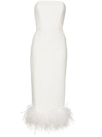 Shop 16Arlington Minelli feather-trim strapless midi dress with Express Delivery - FARFETCH