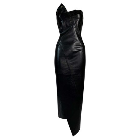 *clipped by @luci-her* F/W 2000 Christian Dior John Galliano Black Leather Strapless Bodycon Maxi Dress For Sale at 1stDibs