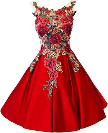 Amazon.com: Chupeng Women's O Neck Prom Wedding Bridesmaid Party Dress Short Flower Print Satin Graduate Homecoming Dresses : Clothing, Shoes & Jewelry