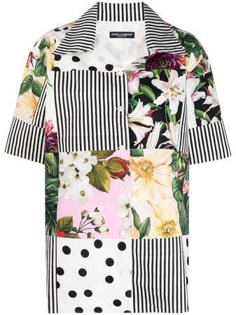 Shop Dolce & Gabbana patchwork print short-sleeve shirt with Express Delivery - FARFETCH