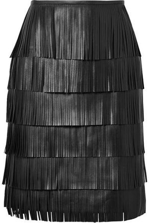 Fringed Leather Skirt - Black