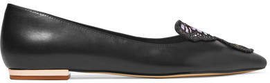 Bibi Butterfly Embroidered Leather Point-toe Flats - Black