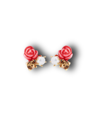 Rose, Cultured Pearl Glass Drop Post Earrings jewelry