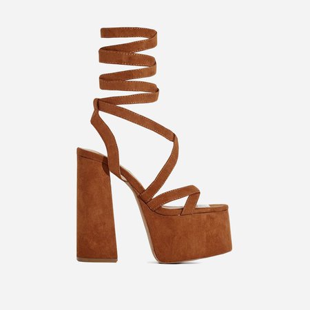 Harlow Lace Up Platform Heel In Tan Faux Suede | EGO
