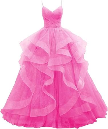 Amazon.com: Spaghetti Straps Prom Dresses Glitter Tulle Ball Gowns for Women Puffy Tiered Formal Dresses for Women Evening Party Pink : Clothing, Shoes & Jewelry
