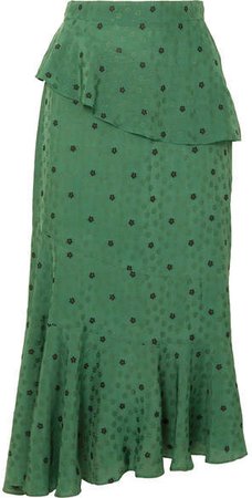 Ossie Tiered Floral-jacquard Peplum Midi Skirt - Dark green