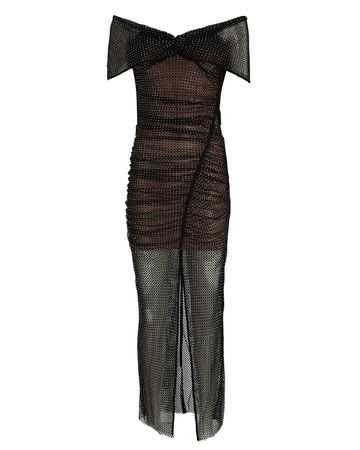 Self-Portrait Off-The-Shoulder Embellished Midi Dress In Black | INTERMIX®