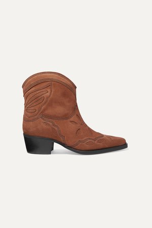 Brown Low Texas embroidered suede ankle boots | GANNI | NET-A-PORTER