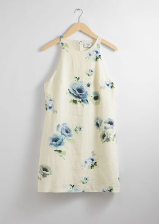 Linen A-Line Dress - Blue Florals - Mini dresses - & Other Stories US