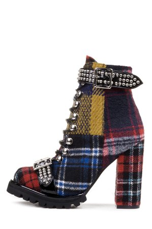 LACE UP PLAID BOOTIES