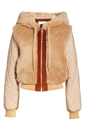 See by Chloé Genuine Shearling Mixed Media Bomber Jacket | Nordstrom