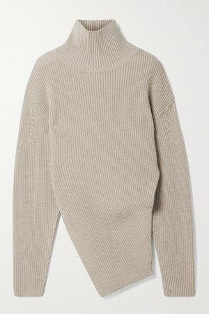 Beige Asymmetric ribbed merino wool turtleneck sweater | Proenza Schouler | NET-A-PORTER