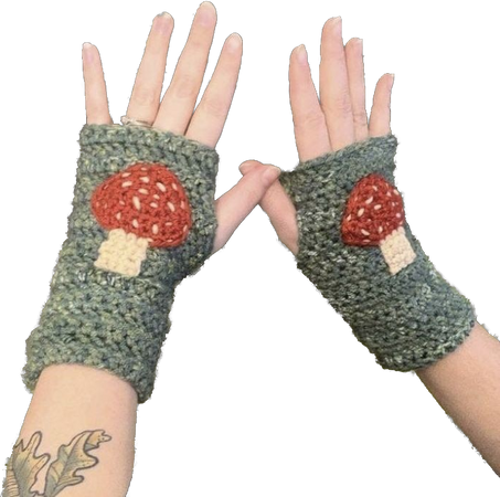 mushroom fingerless gloves