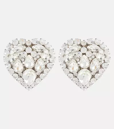 Heart Crystal Clip On Earrings in Silver - Alessandra Rich | Mytheresa