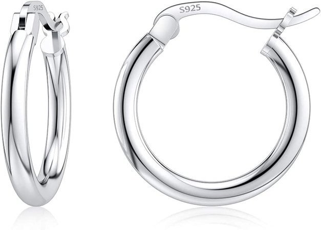 Amazon.com: Sterling Silver Hoop Earrings for Women 18K White Gold Plated High Polished Round Lightweight Small Sliver Hoop Earrings Diameter 14 mm: Clothing, Shoes & Jewelry