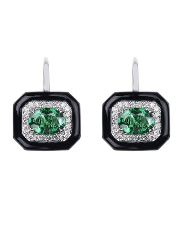 Nikos Koulis 18k White Gold Oui Diamond & Emerald Earrings | Neiman Marcus