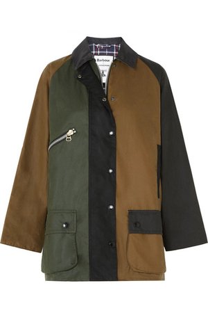 Barbour | + ALEXACHUNG corduroy-trimmed color-block waxed-cotton jacket | NET-A-PORTER.COM