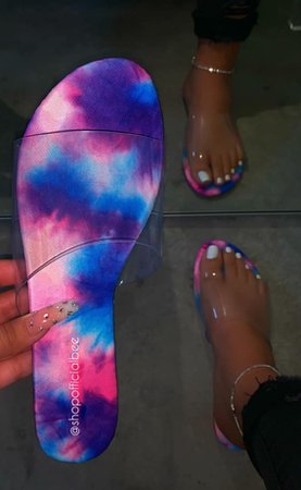 pink and blue tie dye clear slides
