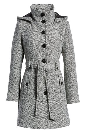 Gallery Belted Tweed Coat with Hood | Nordstrom