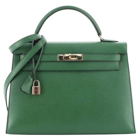 Hermes Kelly Handbag Vert Bengale Courchevel with Gold Hardware 32 For Sale at 1stdibs