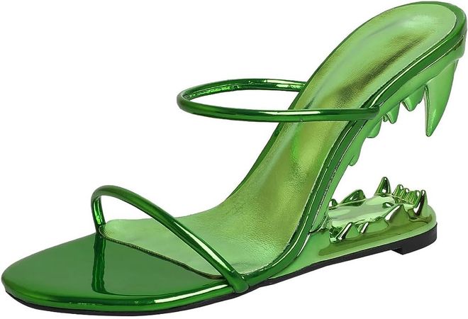 Amazon.com: Kluolandi Women's Metallic Heeled Sandals Open Toe Slip On Slide High Heels Wedges Summer Dress Shoes Green Heels Size 5 : Clothing, Shoes & Jewelry