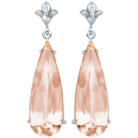 14.56 Carat Pear Morganite Diamond 18 Karat Gold Drop Earrings Natalie Barney For Sale at 1stDibs