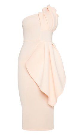 White One Shoulder Pleated Detail Midi Dress | PrettyLittleThing USA