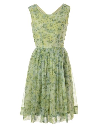 Women's 50s Green Floral Prom Dress with Boat Neck Green, S | Beyond Retro - E00473574