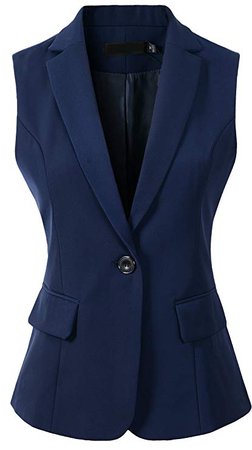 Vocni Women V-Neck Lapel Slim Buttoned Formal Office Waistcoat Suit Vest, Blue, US XS Bust 31.1", Asia M at Amazon Women's Coats Shop