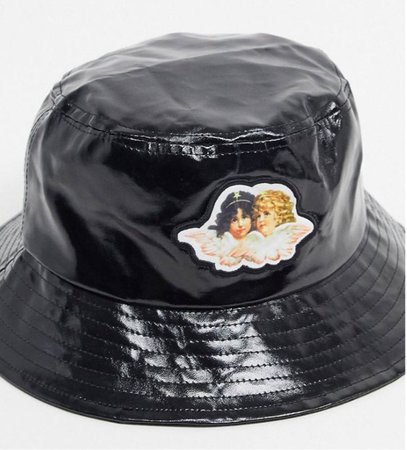 Fiorucci vinyl bucket hat in black with angel logo - ASOS