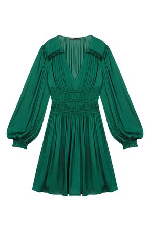 maje Rianna Smock Waist Long Sleeve Satin Dress | Nordstrom