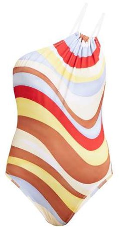Saree Wave Asymmetric One Shoulder Swimsuit - Womens - Multi Stripe