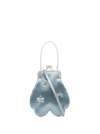 Simone Rocha Flower Bean Crystal-Embellished Satin Clutch BAG692B0755 Blue | Farfetch