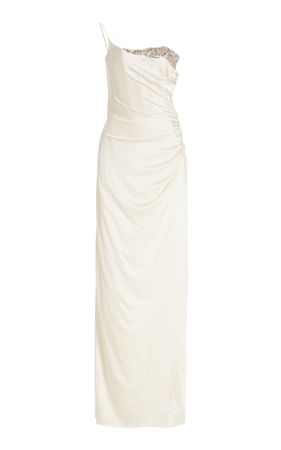 Crystal-Trimmed Silk One-Shoulder Maxi Dress By Aliétte | Moda Operandi