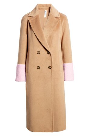 Mural Colorblock Double Breasted Coat camel pink
