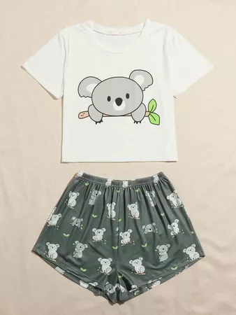 Cartoon Koala Print Pajama Set | SHEIN USA