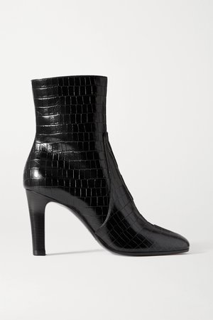 Black Blu croc-effect leather ankle boots | SAINT LAURENT | NET-A-PORTER