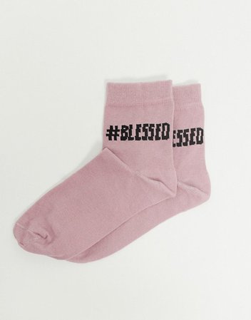 ASOS DESIGN hashtag blessed ankle sock in purple | ASOS