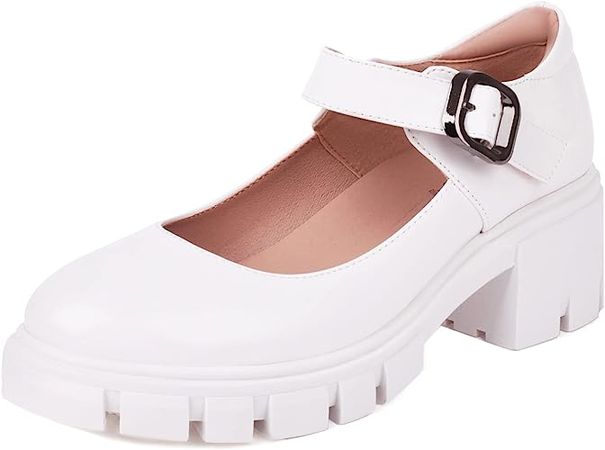 Amazon.com: XIEDA Zapatos de tacón con plataforma gruesa Mary Janes con puntera redonda y correa al tobillo para mujer : Ropa, Zapatos y Joyería