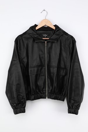 Vegan Leather Bomber Jacket - Black Bomber - Faux Leather Jacket - Lulus