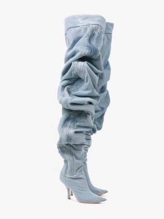 Y/Project 110 Thigh-High Ruched Denim Boots