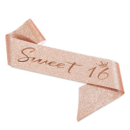 Delux Rose Gold Glitter Sweet 16 with Little Crown Birthday Sash | Online Party Supplies